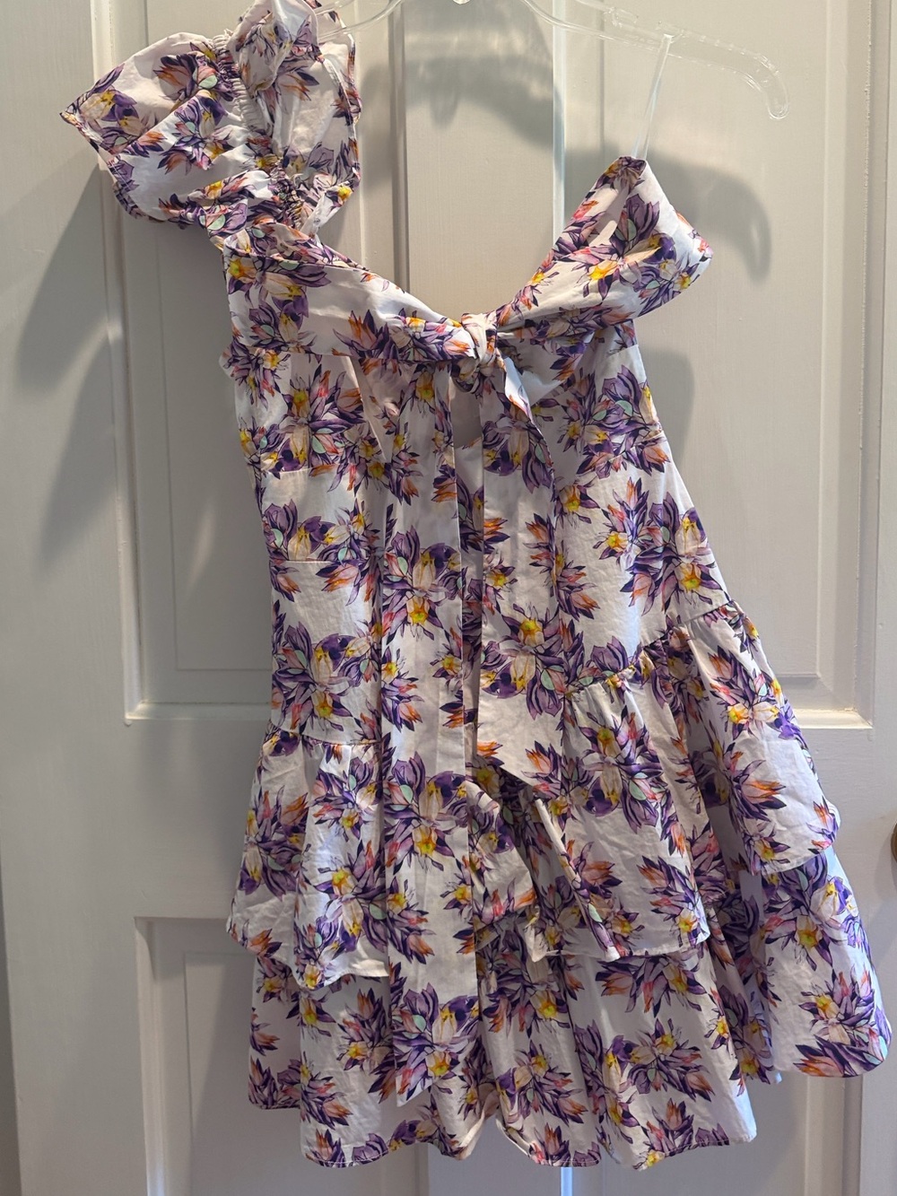 Hello Molly White Floral Mini Dress with Purple & Yellow Print